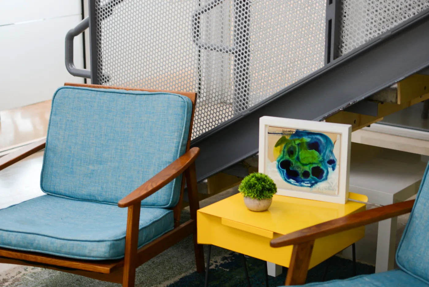 Blue chairs lounge area